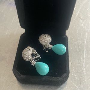 Sterling Silver, turquoise and cubic zirconia clip on earrings